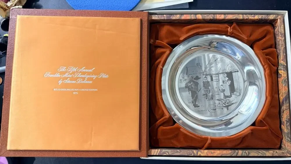 1976 Franklin Mint Sterling Silver Plate Home From The Hunt 6.2 Troy Oz COA